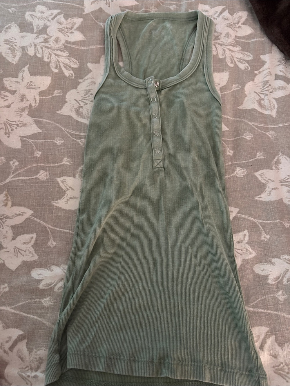 American Eagle Outfitters Sage Green Ribbed Henley Tank